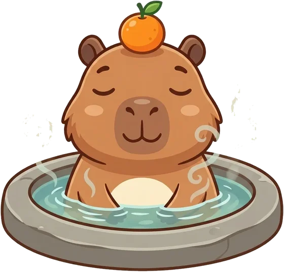 Cappy relaxing in a hot spring